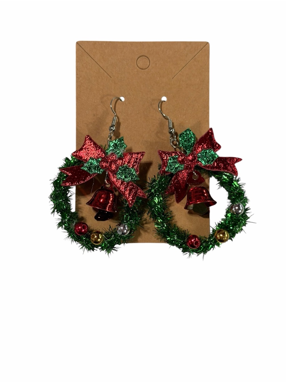 Festive Green and Red Wreath Drop Earrings